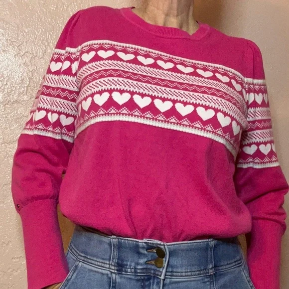 Vintage Tommy Hilfiger Heart Sweater Crew Neck Pink Sz Large - Picture 8 of 10